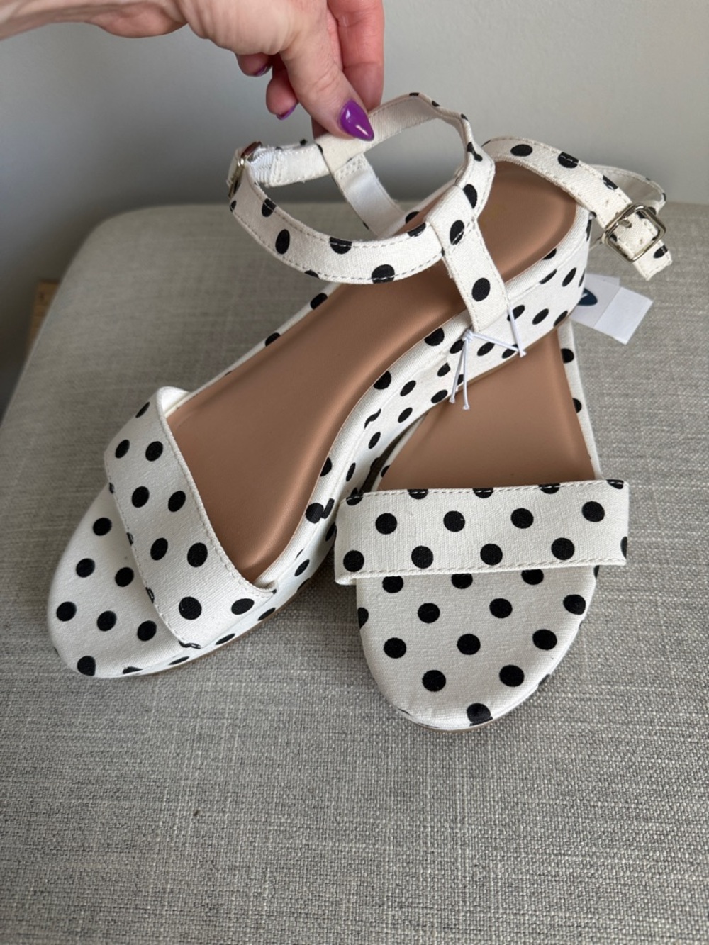 Old Navy White and Black Polka Dot Ankle Strap Sandals